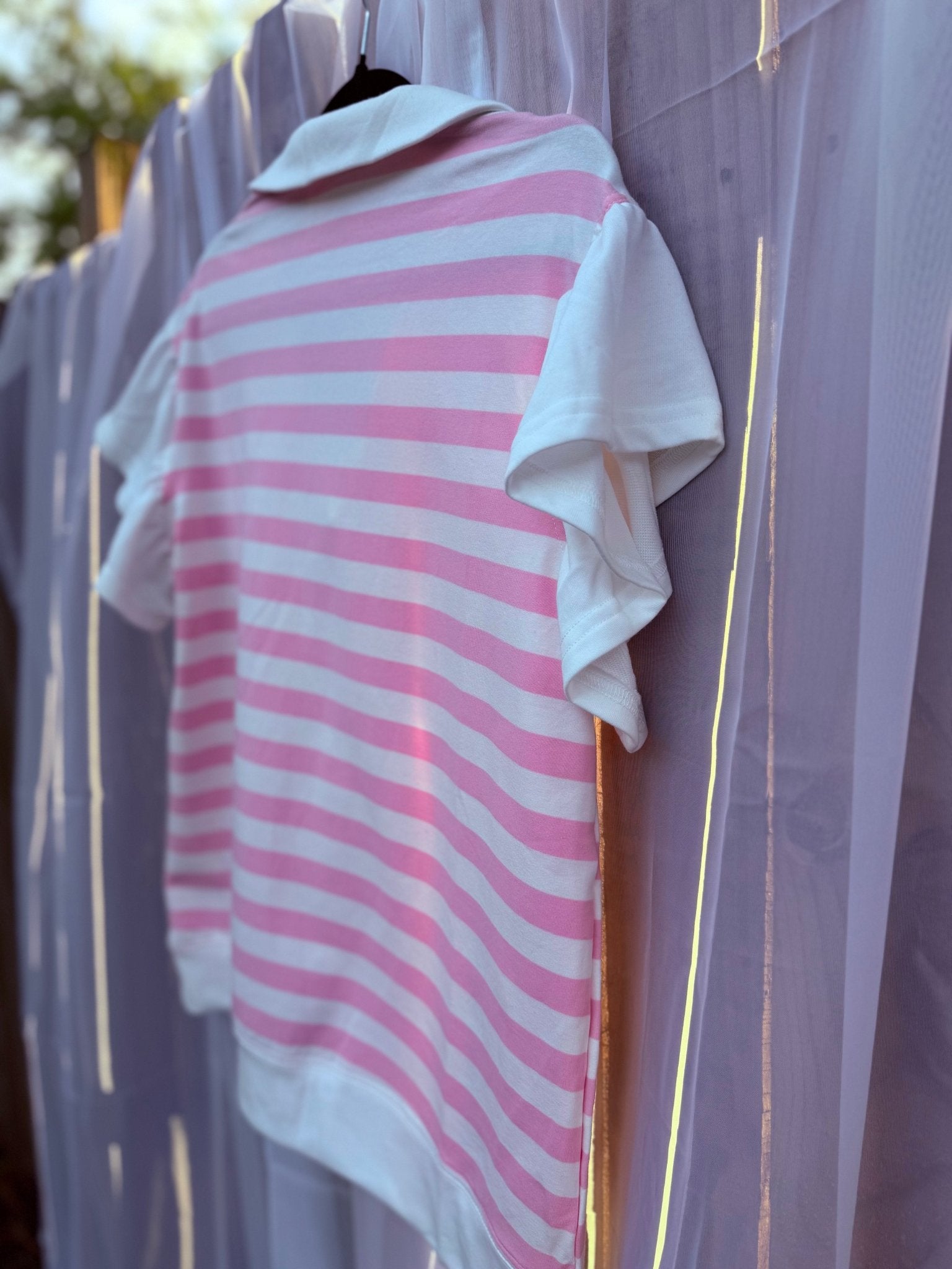 Charlotte Top | Pink Striped Short Sleeve - Fairway Faith Apparel Co