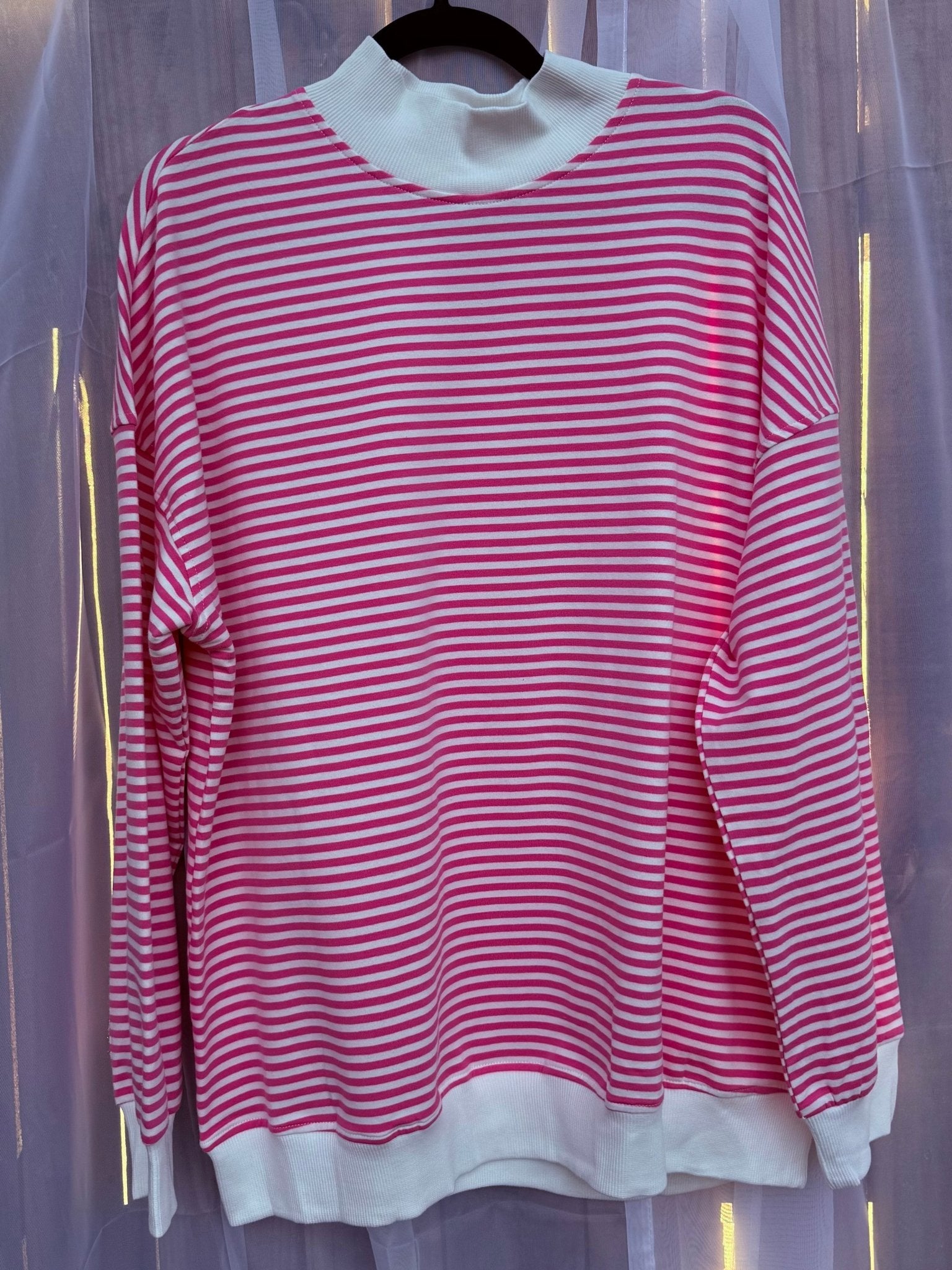 Pink Striped Top | Mock Neck Top - Fairway Faith Apparel Co