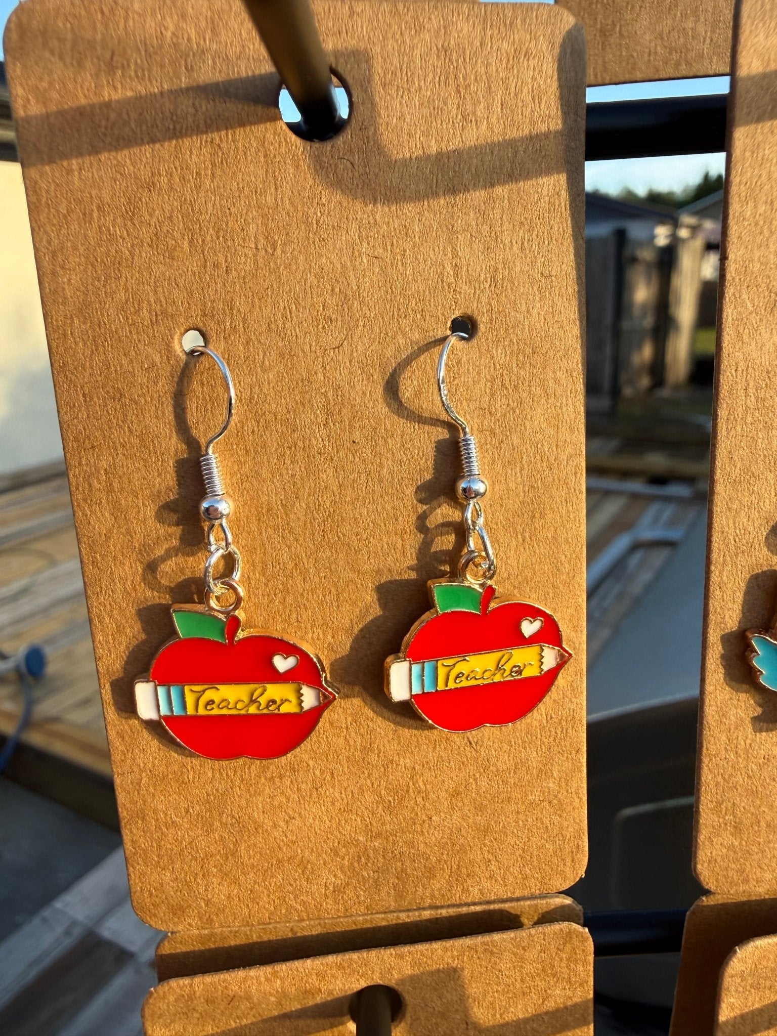 Teacher Earring | Silver Apple - Fairway Faith Apparel Co