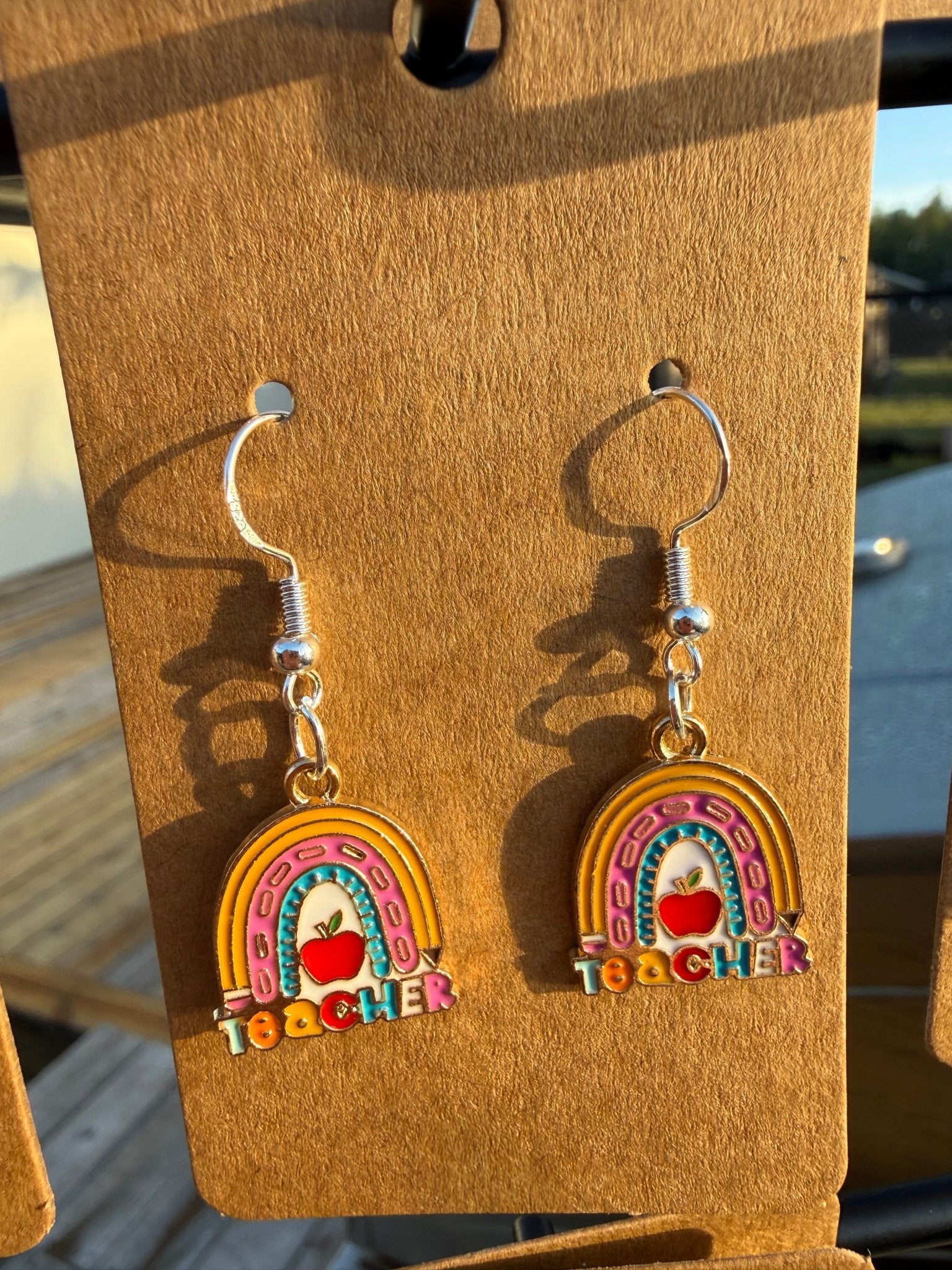 Teacher Earring | Silver Rainbow - Fairway Faith Apparel Co